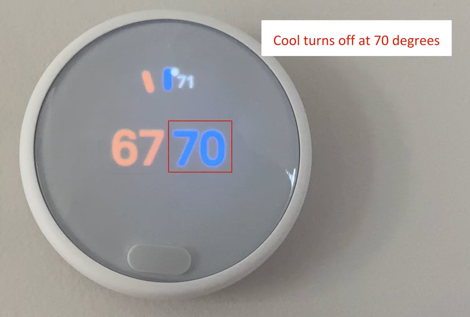 Nest E thermostat menu for adjusting the heat & cool range